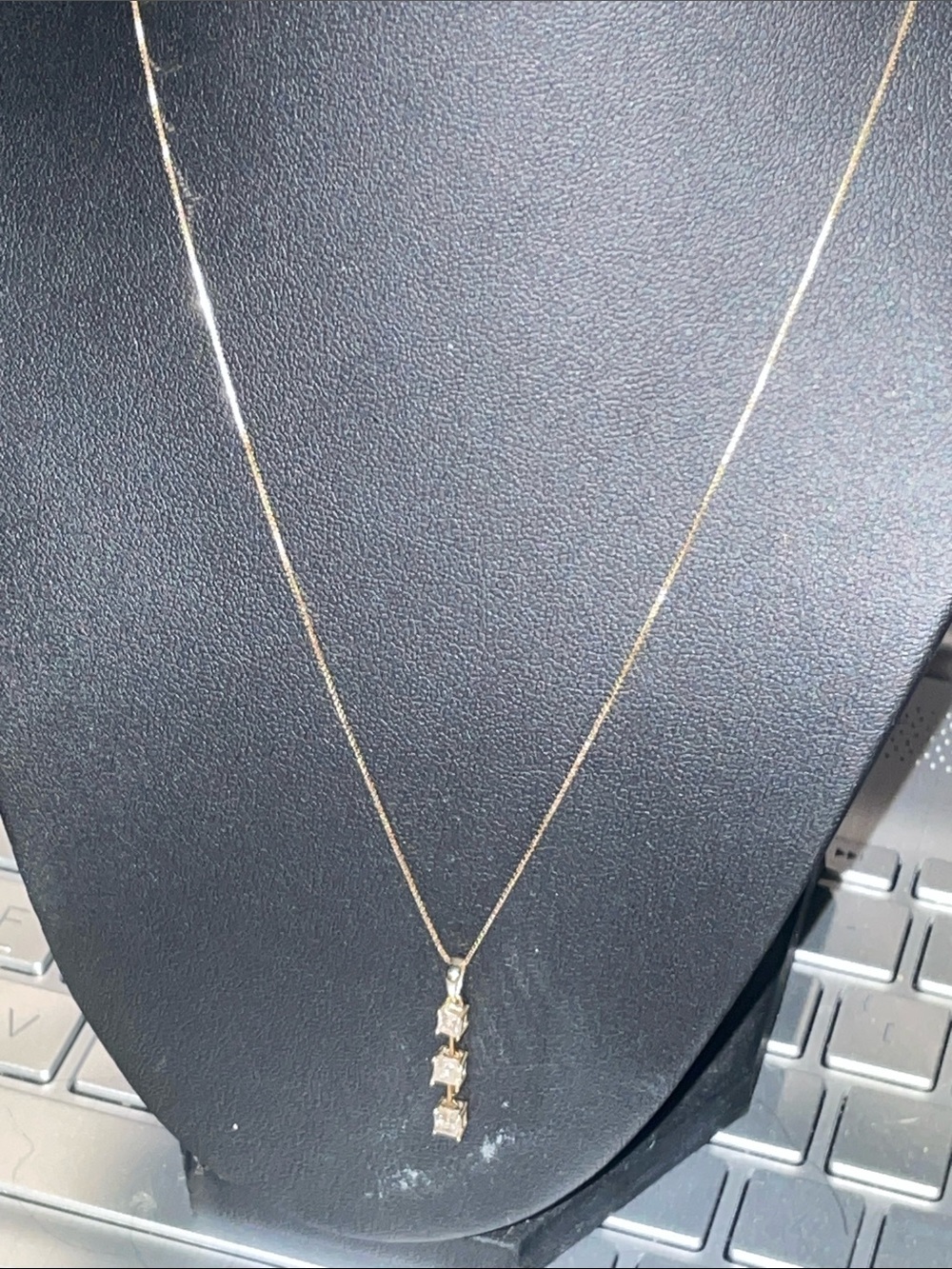 14K Three-Stone Princess Cut Dimond Pendant Necklace - Women Jewelry